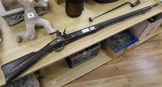 A Brown Bess musket with bayonet, 54.5in.
